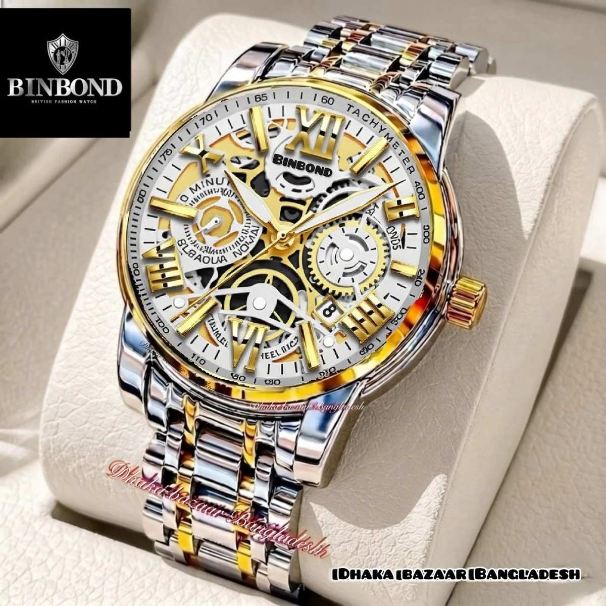 পুরুষের জন্য 220 ABনন মেকানিক্যাল ওয়াটার প্রুফ ঘড়ি SILVER GOLDEN WHITE