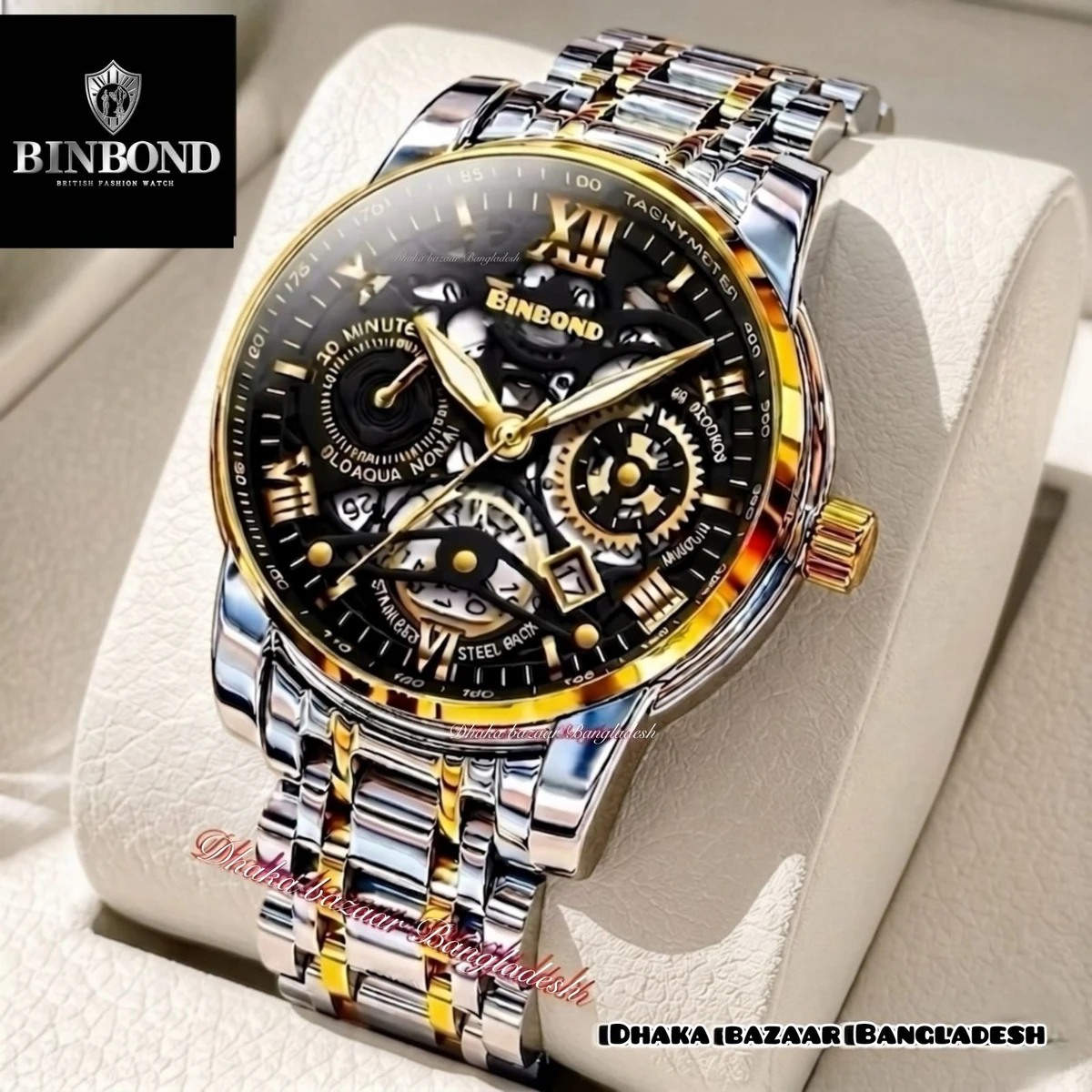পুরুষের জন্য 220 ABনন মেকানিক্যাল ওয়াটার প্রুফ ঘড়ি SILVER GOLDEN BLACK