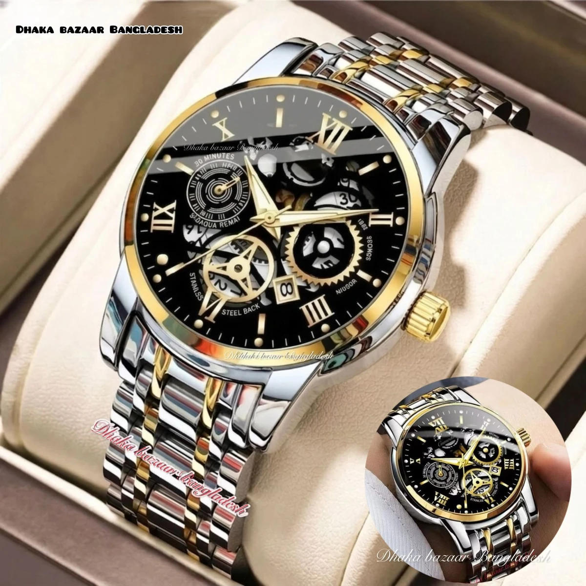 পুরুষের জন্য 220 ABনন মেকানিক্যাল ওয়াটার প্রুফ ঘড়ি SILVER GOLDEN BLACK
