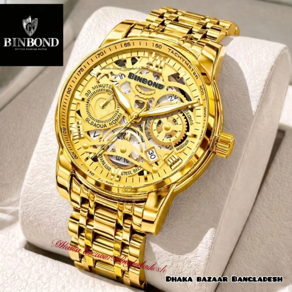 পুরুষের জন্য 220 ABনন মেকানিক্যাল ওয়াটার প্রুফ ঘড়ি GOLDEN