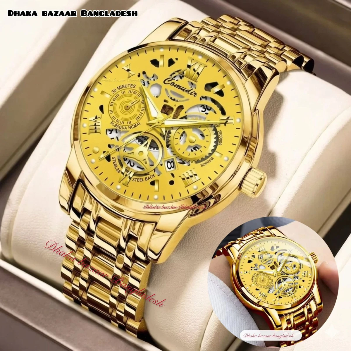 পুরুষের জন্য 220 ABনন মেকানিক্যাল ওয়াটার প্রুফ ঘড়ি GOLDEN