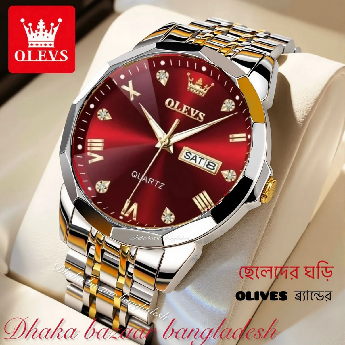 MAXZ OLIVES MAN নতুন ডিজাইনের পুরুষদের জন্য ঘড়ি SILVER GOLDEN RED