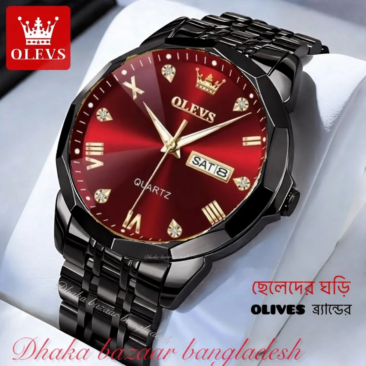 MAXZ OLIVES MAN নতুন ডিজাইনের পুরুষদের জন্য ঘড়ি BLACK RED