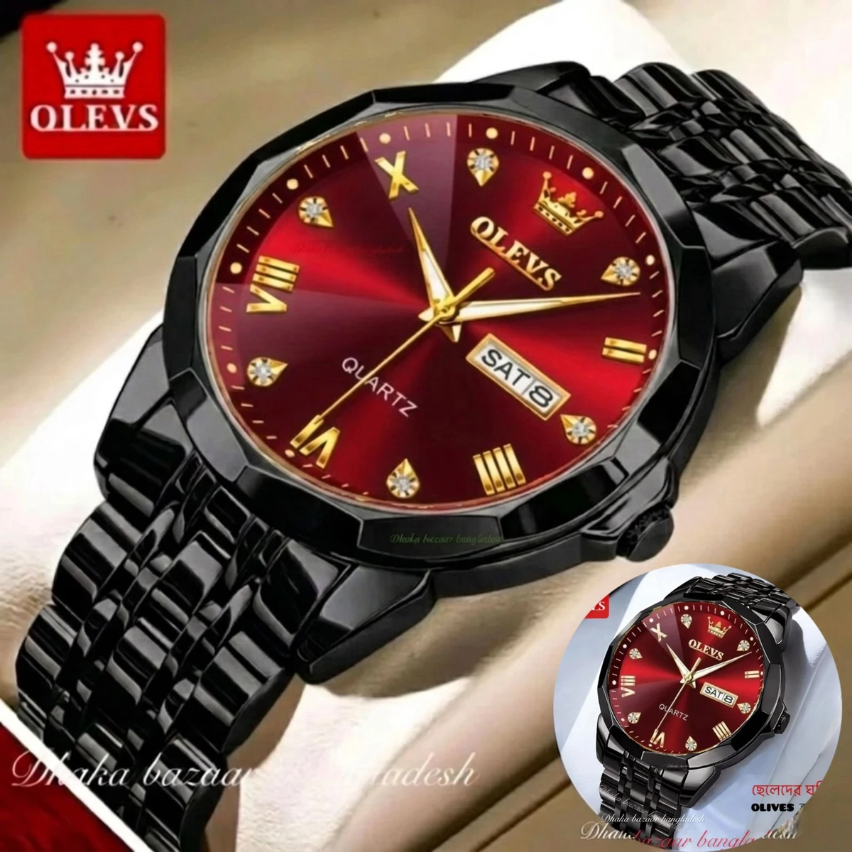 MAXZ OLIVES MAN নতুন ডিজাইনের পুরুষদের জন্য ঘড়ি BLACK RED