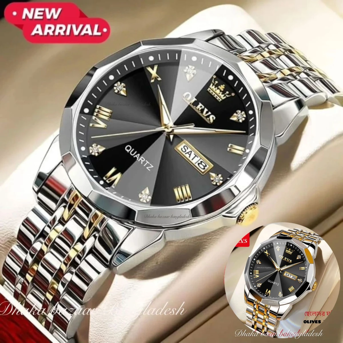 MAXZ OLIVES MAN নতুন ডিজাইনের পুরুষদের জন্য ঘড়ি BSILVER GOLDEN BLACK