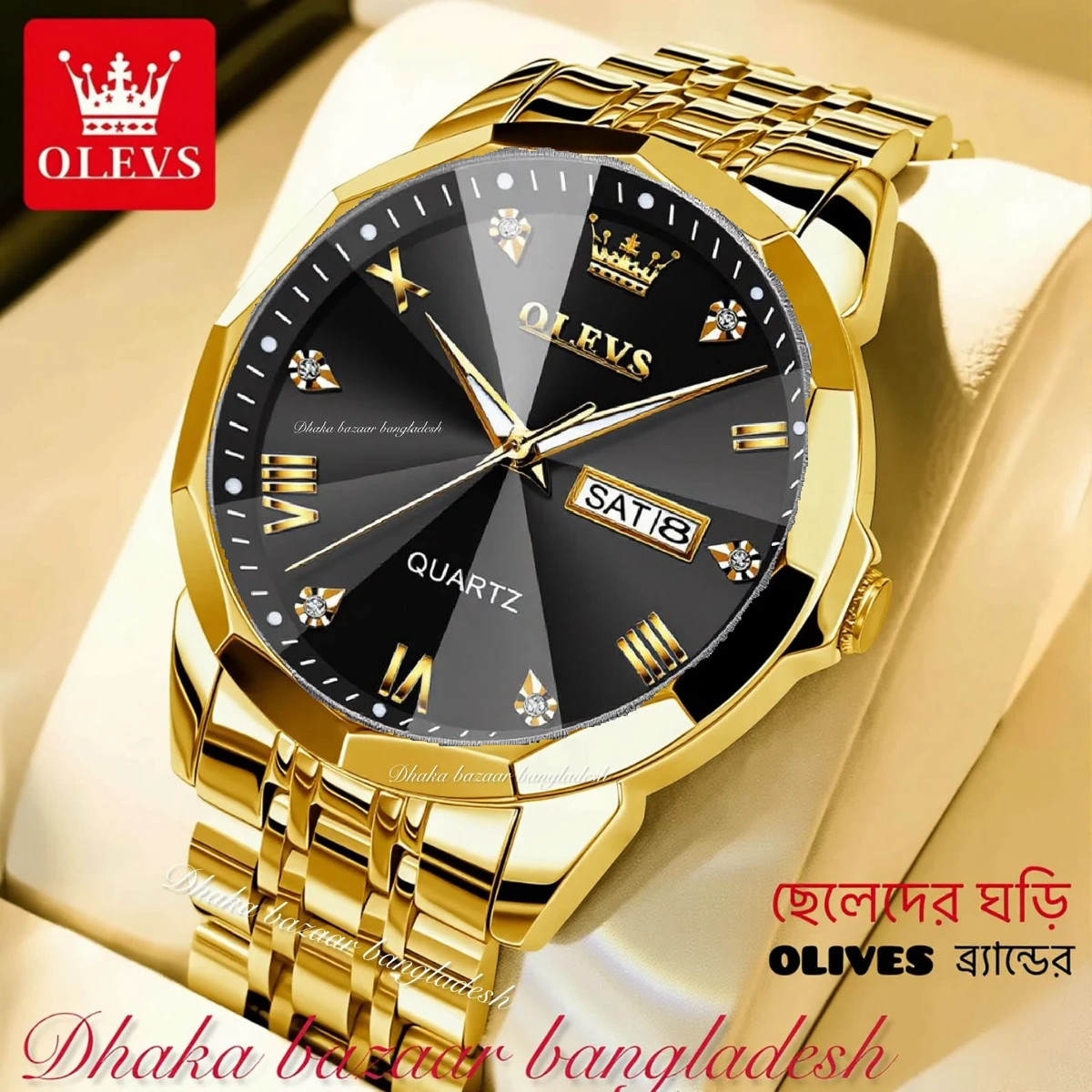 MAXZ OLIVES MAN নতুন ডিজাইনের পুরুষদের জন্য ঘড়ি GOLDEN BLACK