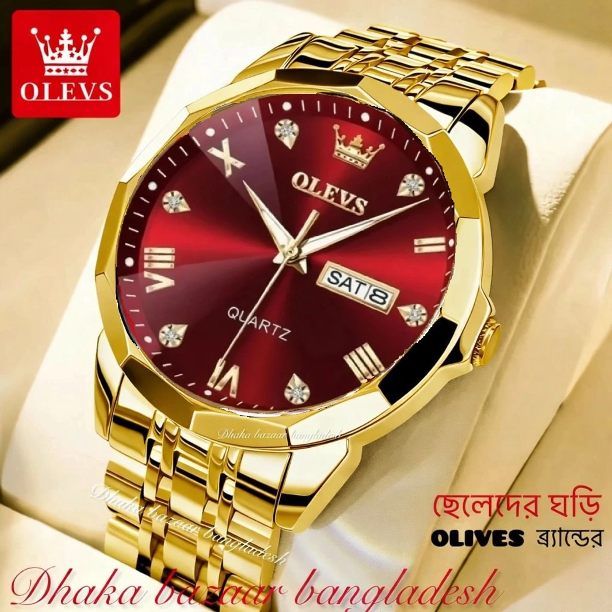 MAXZ OLIVES MAN নতুন ডিজাইনের পুরুষদের জন্য ঘড়ি GOLDEN RED