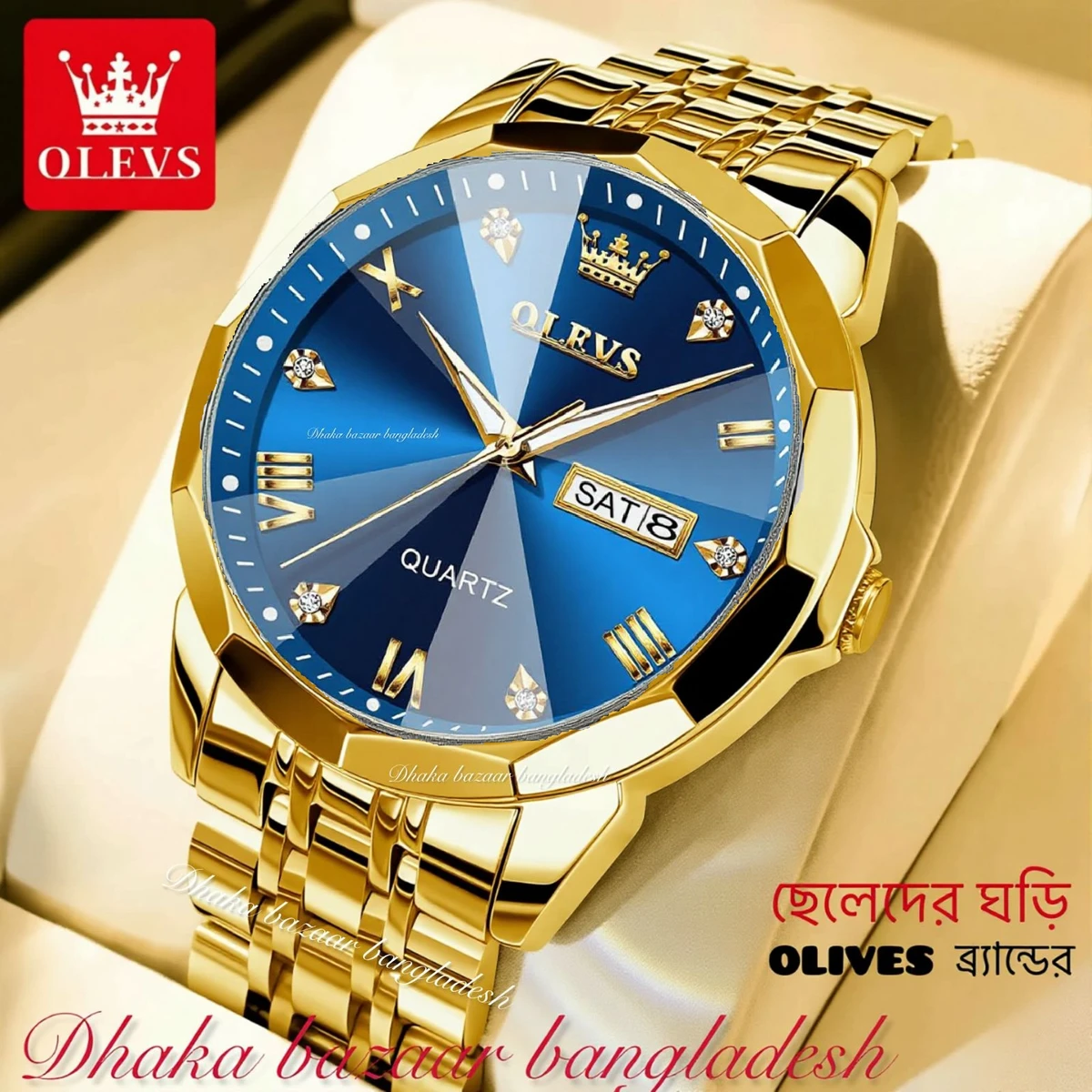 MAXZ OLIVES MAN নতুন ডিজাইনের পুরুষদের জন্য ঘড়ি GOLDEN BLUE