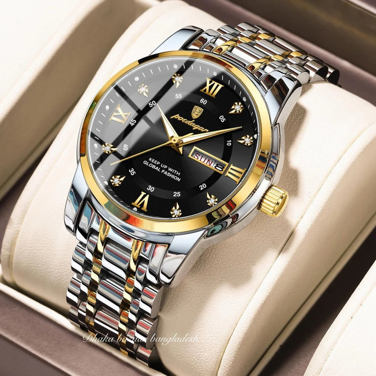 PEODAGOR 657 PREMUIM নতুন ডিজাইনের পুরুষদের জন্য ঘড়ি SILVER GOLDRN BLACK