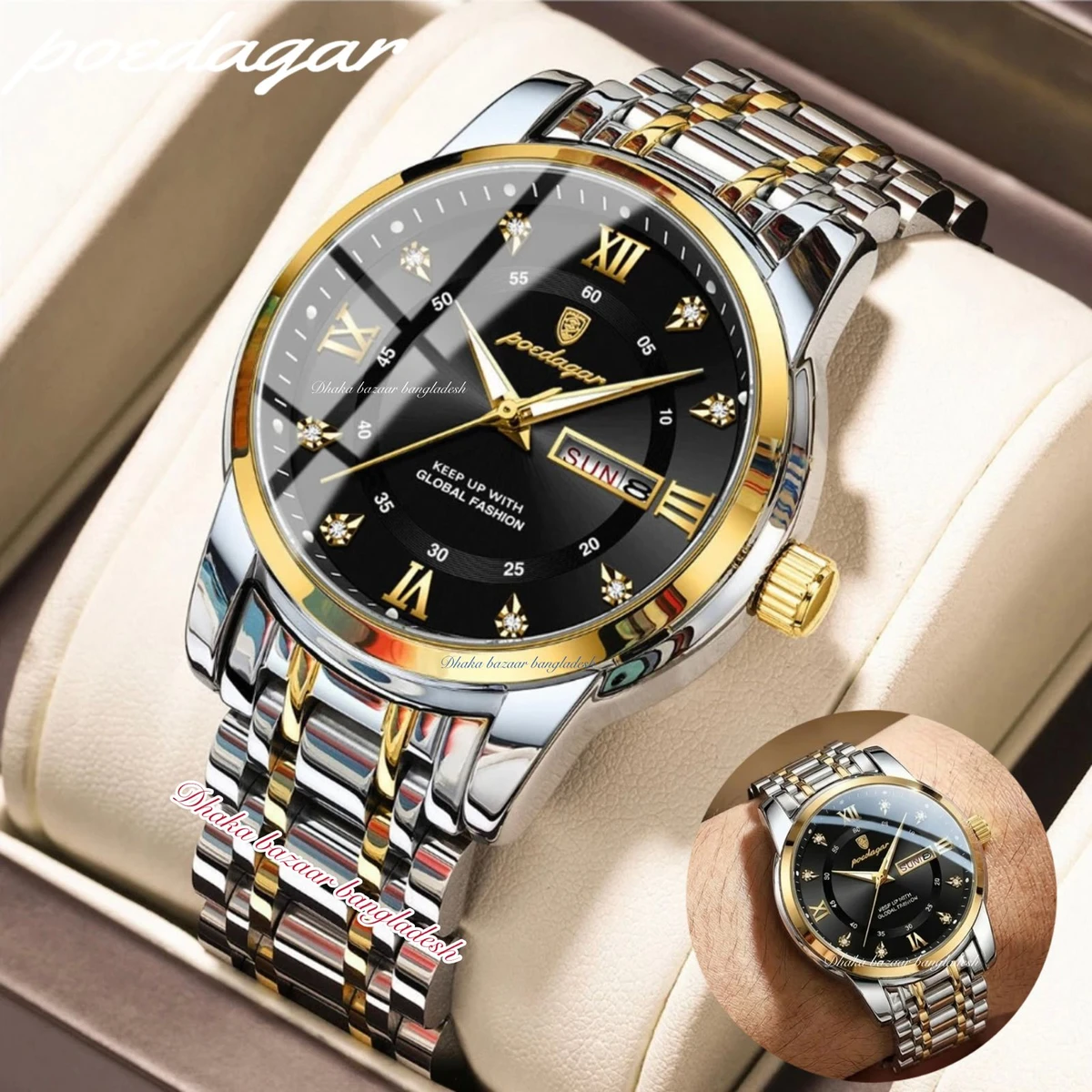 PEODAGOR 657 PREMUIM নতুন ডিজাইনের পুরুষদের জন্য ঘড়ি SILVER GOLDRN BLACK