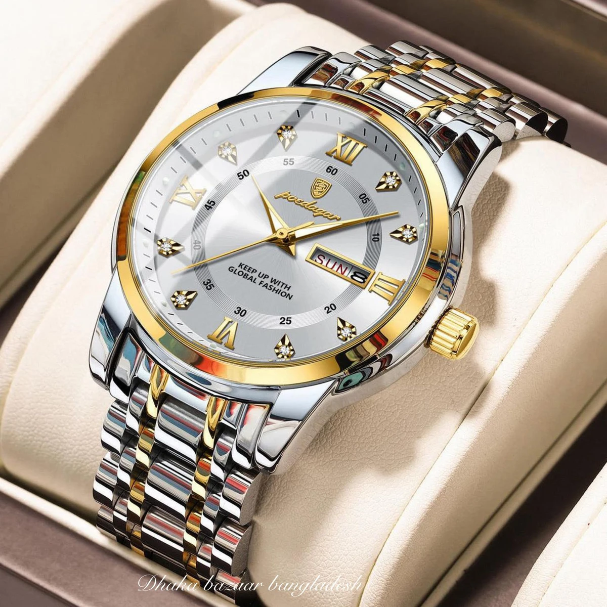 PEODAGOR 657 PREMUIM নতুন ডিজাইনের পুরুষদের জন্য ঘড়ি SILVER GOLDRN WHITE