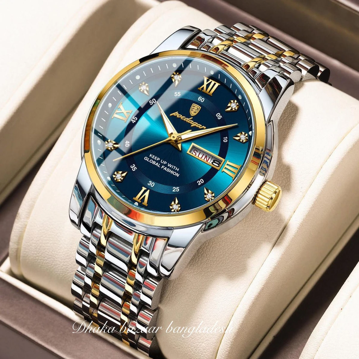 PEODAGOR 657 PREMUIM নতুন ডিজাইনের পুরুষদের জন্য ঘড়ি SILVER GOLDRN BLUE