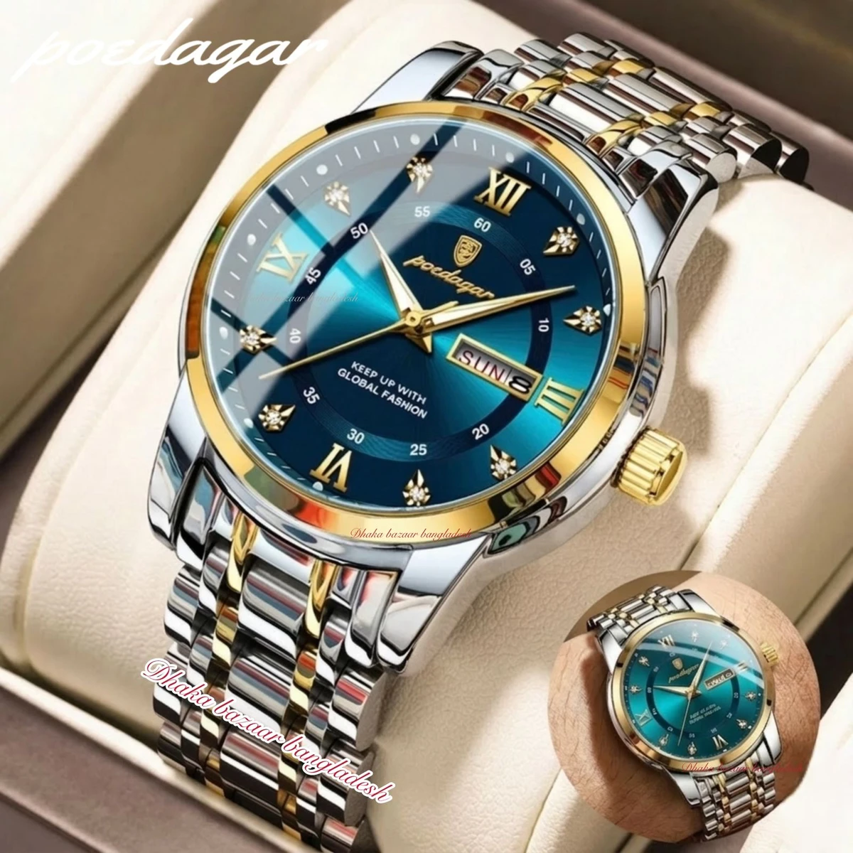 PEODAGOR 657 PREMUIM নতুন ডিজাইনের পুরুষদের জন্য ঘড়ি SILVER GOLDRN BLUE