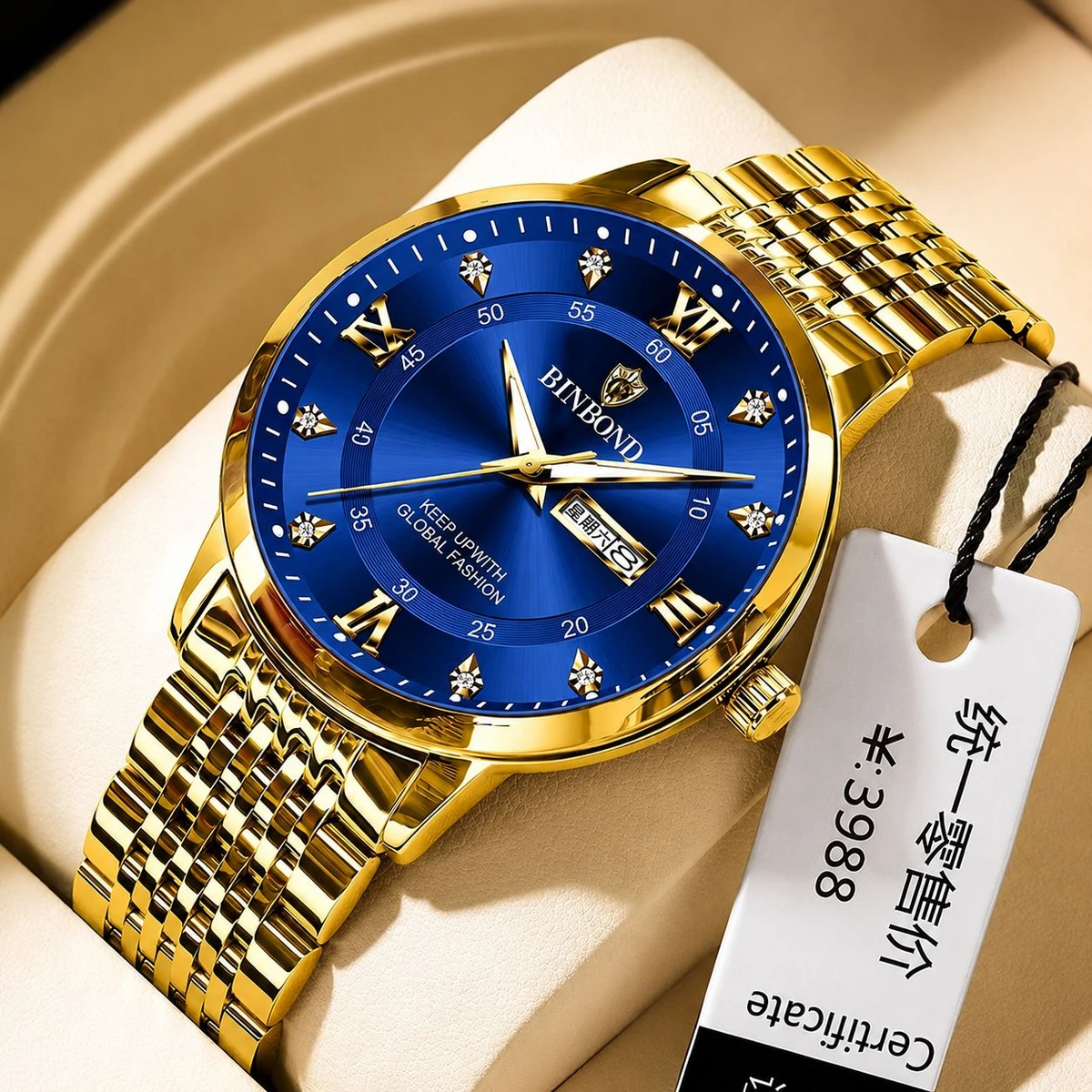 BINBOND23 নতুন ডিজাইনের পুরুষদের জন্য ঘড়ি GOLDEN BLUE