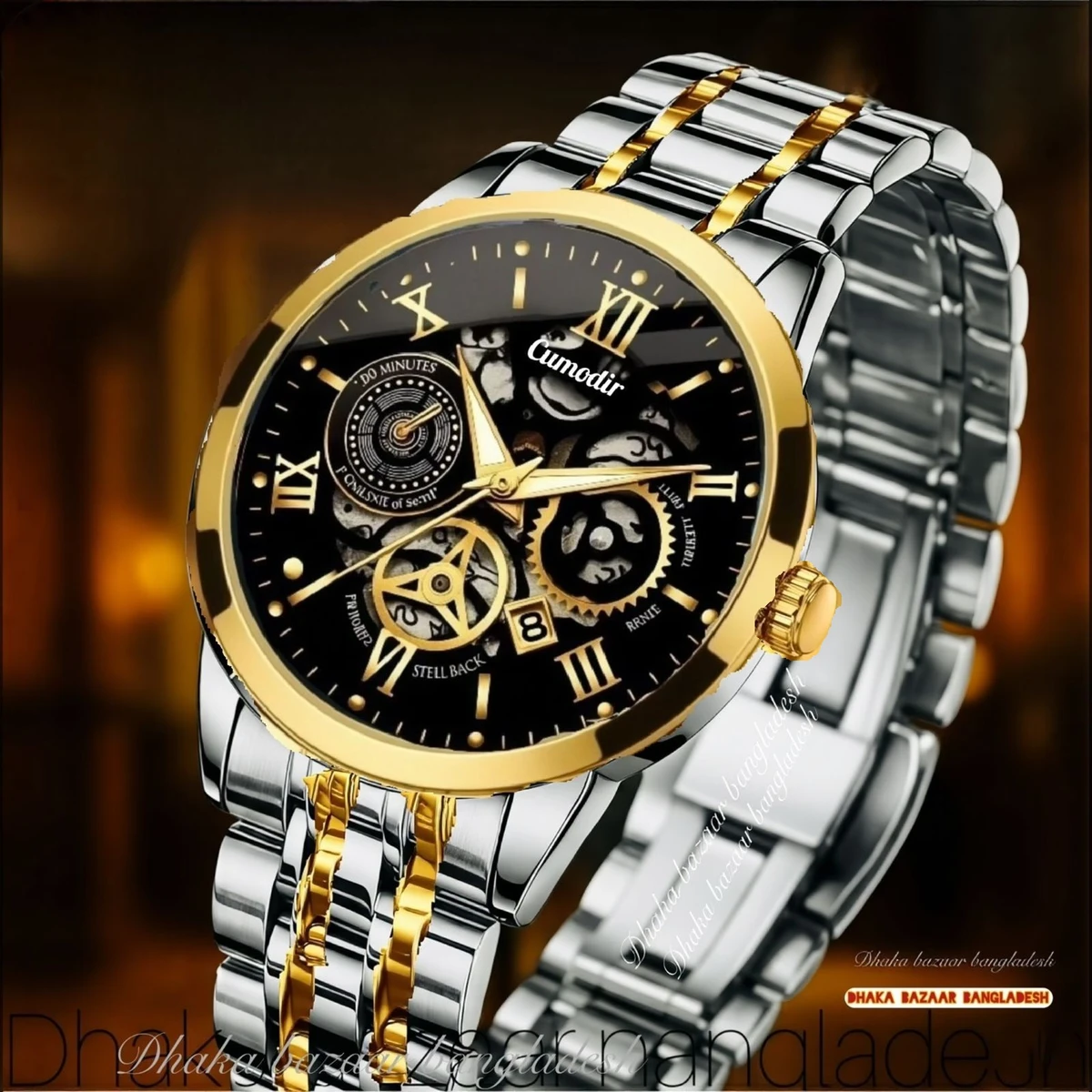 BINBOND 2200 পুরুষের জন্য নন মেকানিক্যাল ওয়াটার প্রুফ ঘড়ি SILVER GOLDEN BLACK