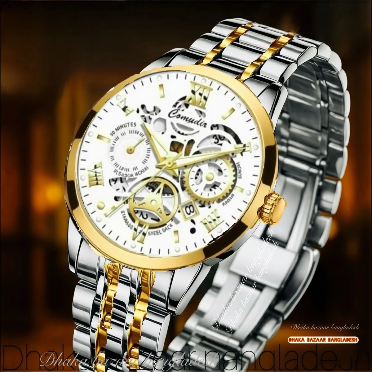 BINBOND 2200 পুরুষের জন্য নন মেকানিক্যাল ওয়াটার প্রুফ ঘড়ি SILVER GOLDEN WHITE