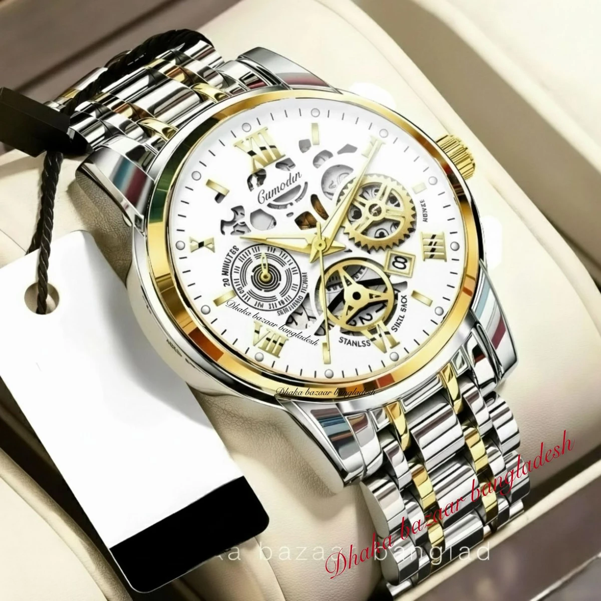 BINBOND 220A পুরুষের জন্য নন মেকানিক্যাল ওয়াটার প্রুফ ঘড়ি SILVER GOLDEN WHITE