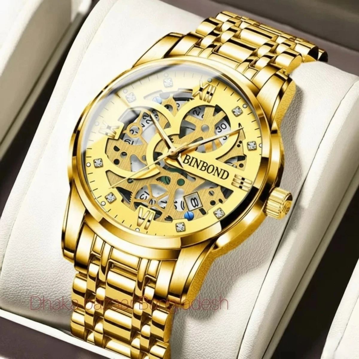 BINBOND BB12 পুরুষের জন্য নন মেকানিক্যাল ওয়াটার প্রুফ ঘড়ি GOLDEN