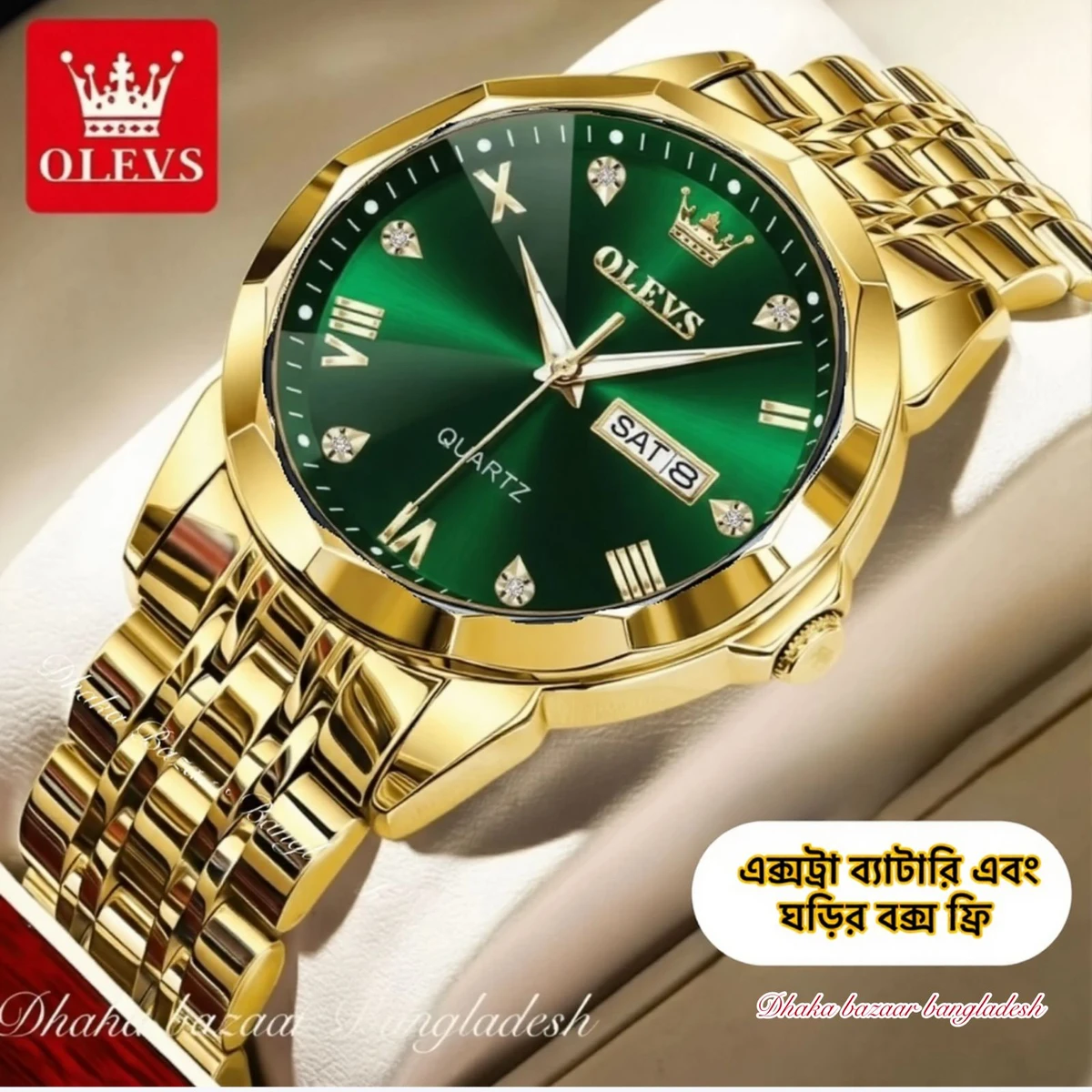 OLIVSZ নতুন ডিজাইনের পুরুষদের জন্য ঘড়ি GOLDEN GREEN