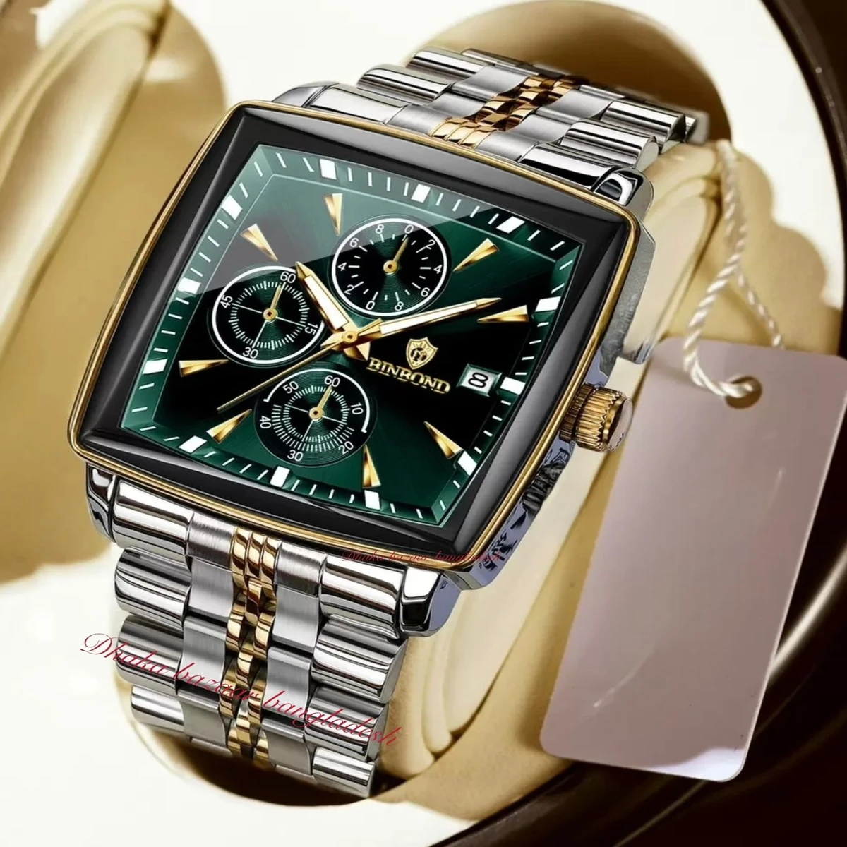 BINBOND 4362 নতুন ডিজাইনের পুরুষদের জন্য ঘড়ি SILVER GOLDEN GREEN