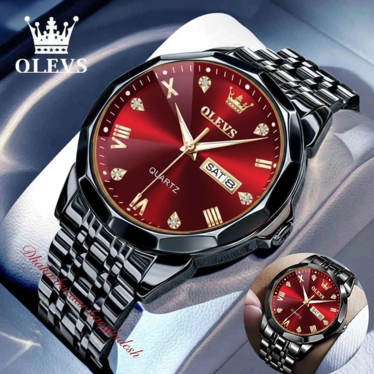 OliveZ নতুন ডিজাইনের পুরুষদের জন্য ঘড়ি BLACK RED