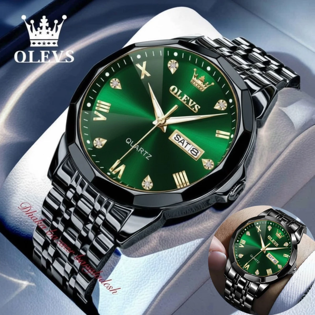 OliveZ নতুন ডিজাইনের পুরুষদের জন্য ঘড়ি BLACK GREEN