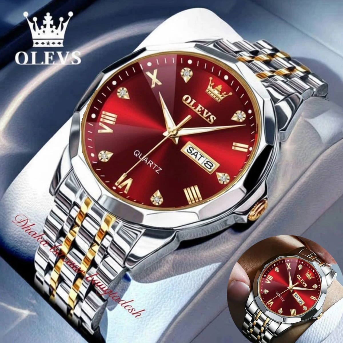 OliveZ নতুন ডিজাইনের পুরুষদের জন্য ঘড়ি BSILVER GOLDEN RED