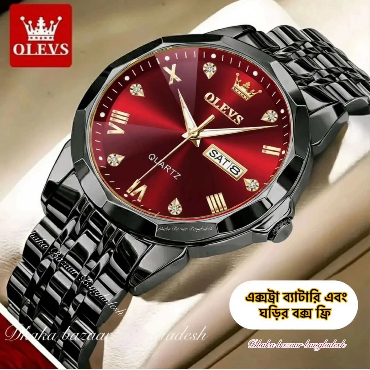OliveZ নতুন ডিজাইনের পুরুষদের জন্য ঘড়ি BLACK RED