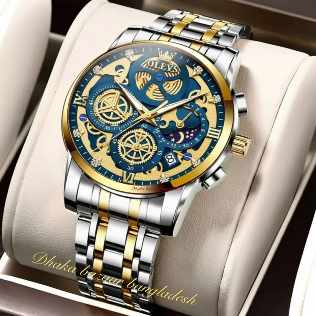 OLIVEZ 5233A পুরুষের জন্য নন মেকানিক্যাল ওয়াটার প্রুফ ঘড়ি SILVER GOLDEN BLUE
