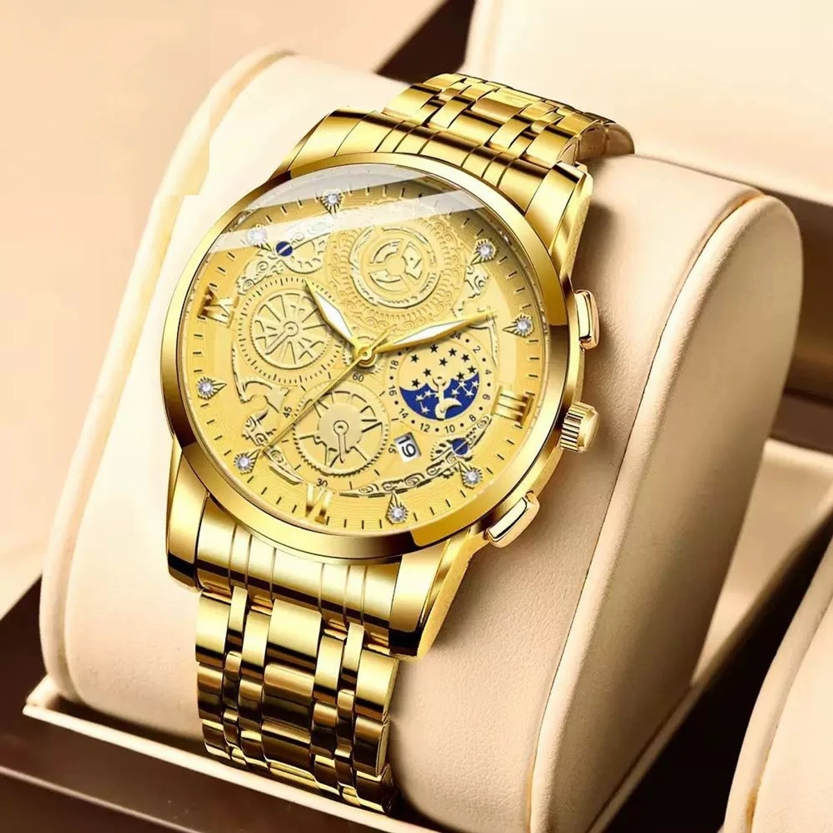 OLIVEZ 5233A পুরুষের জন্য নন মেকানিক্যাল ওয়াটার প্রুফ ঘড়ি FULL GOLDEN