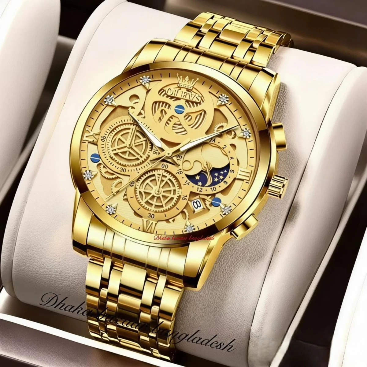 OLIVEZ 5233A পুরুষের জন্য নন মেকানিক্যাল ওয়াটার প্রুফ ঘড়ি FULL GOLDEN