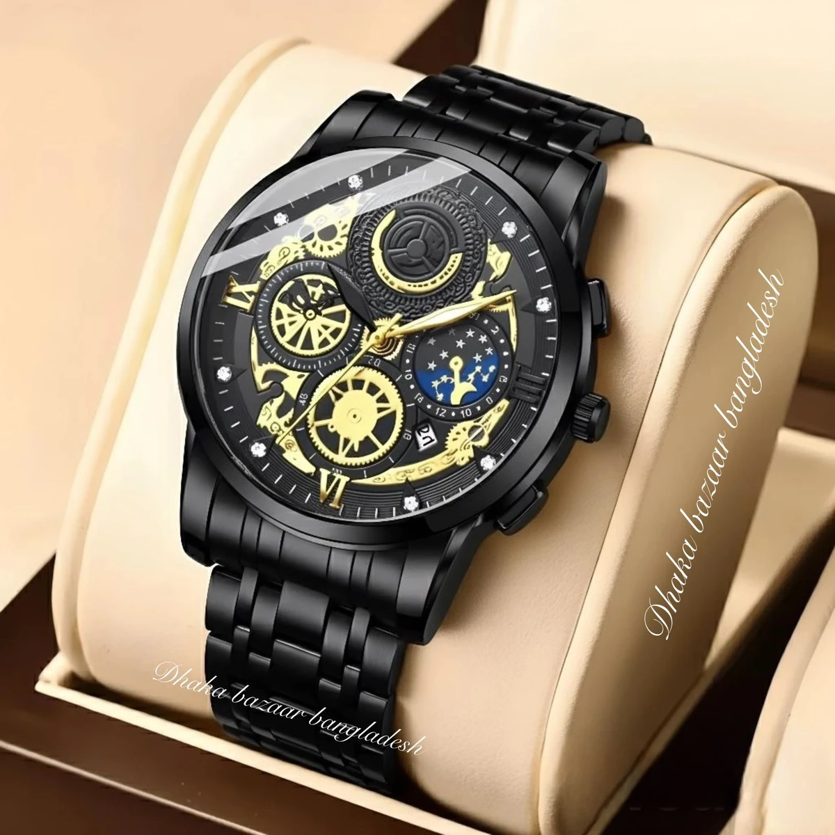 OLIVEZ 5233A পুরুষের জন্য নন মেকানিক্যাল ওয়াটার প্রুফ ঘড়ি BLACK