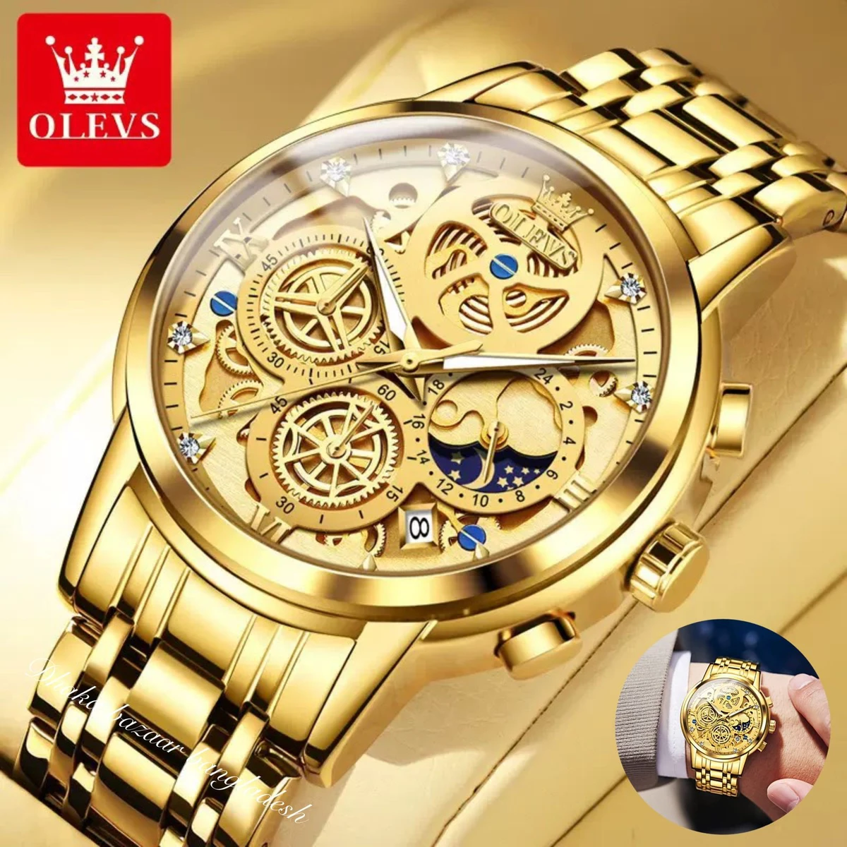 3352 OliveZ নতুন ডিজাইনের পুরুষদের জন্য ঘড়ি FULL GOLDEN