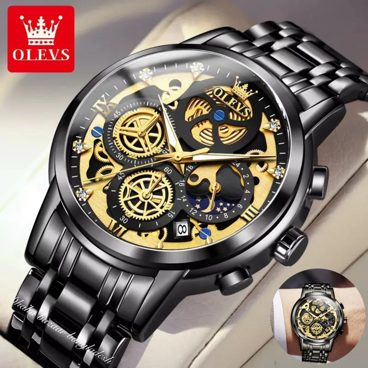 3352 OliveZ নতুন ডিজাইনের পুরুষদের জন্য ঘড়ি FULL BLACK