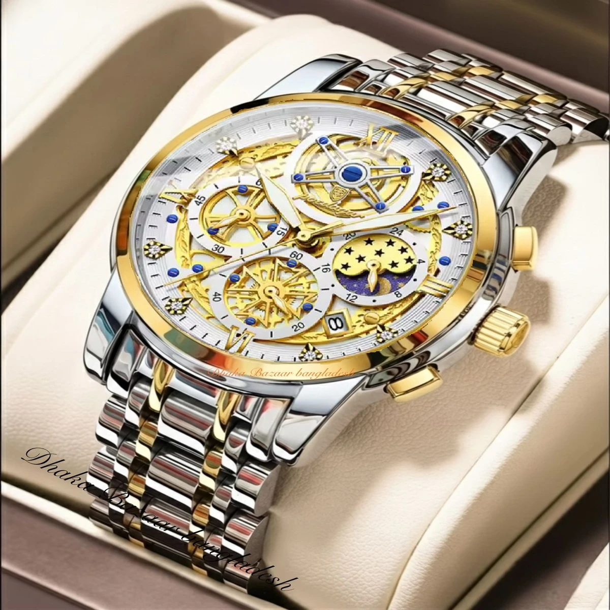 PRE PRO 754 পুরুষের জন্য নন মেকানিক্যাল ঘড়ি SILVER GOLDEN WHITE