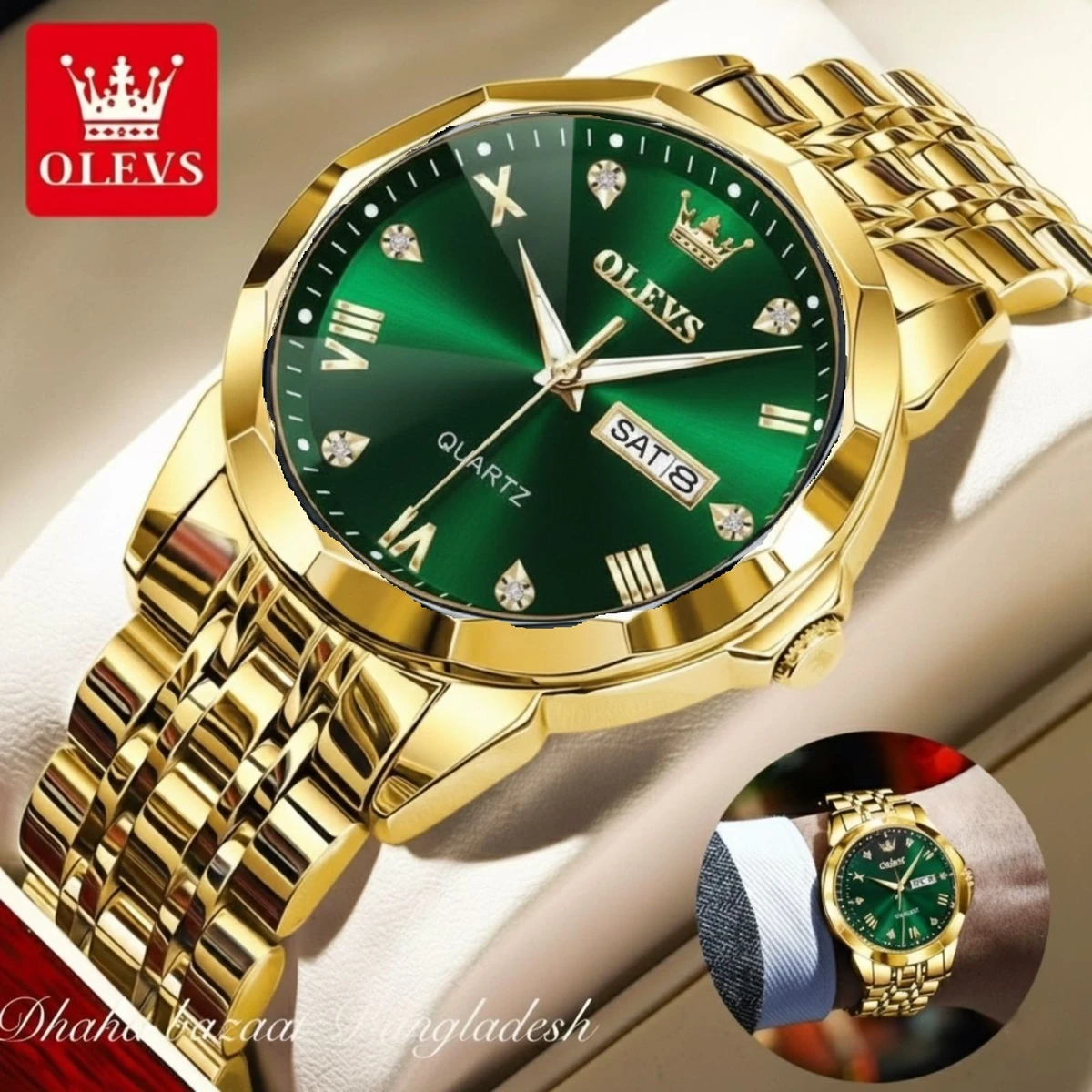 OliveZ নতুন ডিজাইনের পুরুষদের জন্য ঘড়ি GOLDEN GREEN