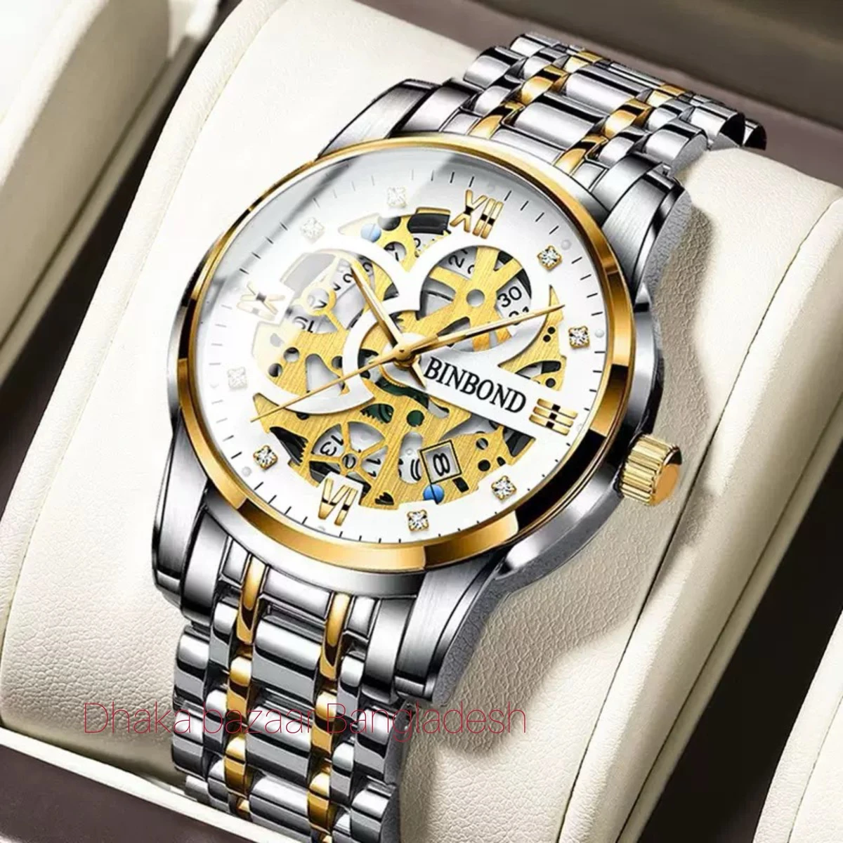 BINBOND BB12 PRO পুরুষের জন্য নন মেকানিক্যাল ওয়াটার প্রুফ ঘড়ি SILVER GOLDEN WHITE