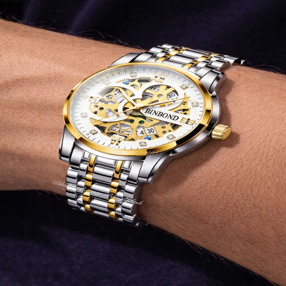 BINBOND BB12 PRO পুরুষের জন্য নন মেকানিক্যাল ওয়াটার প্রুফ ঘড়ি SILVER GOLDEN WHITE