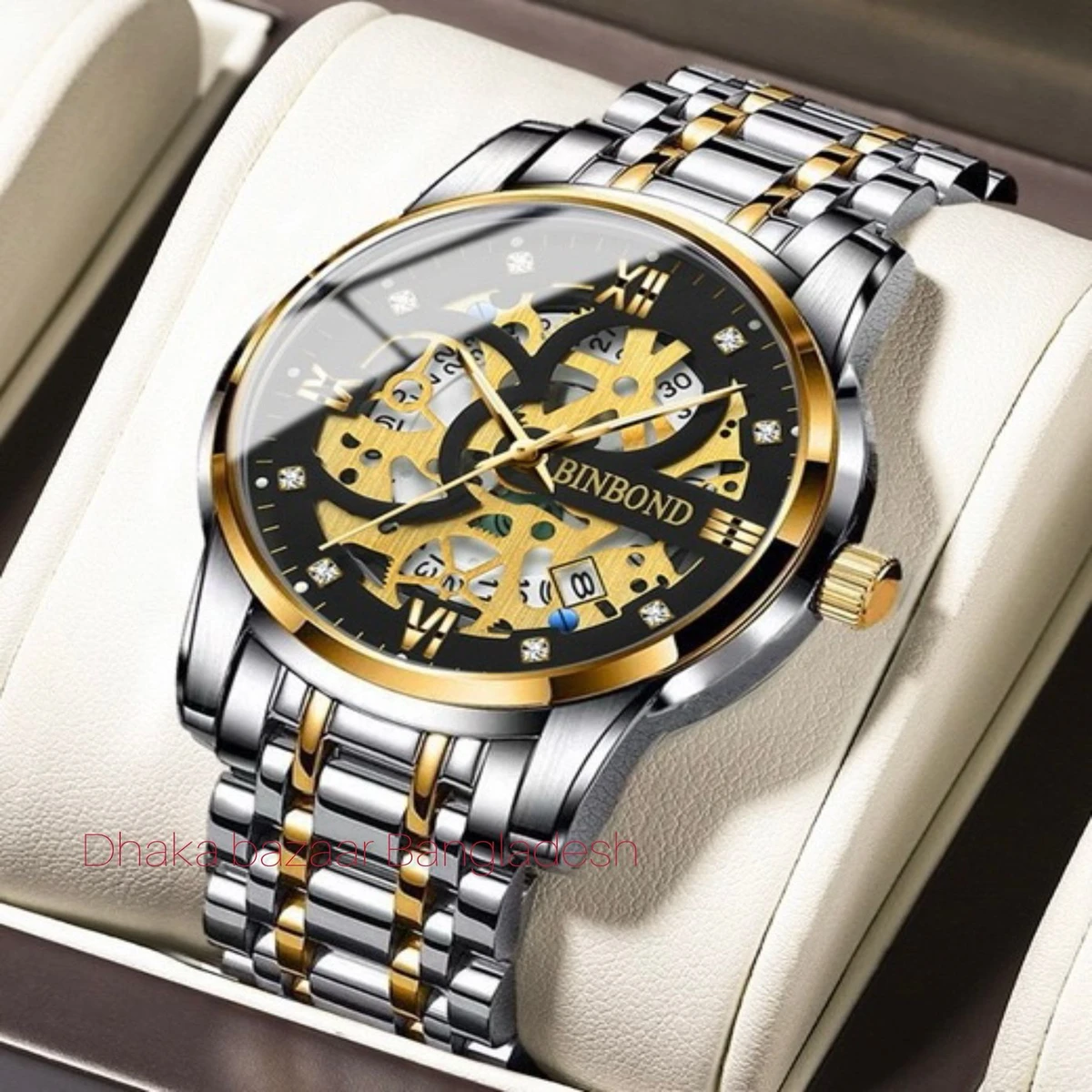 BINBOND BB12 PRO পুরুষের জন্য নন মেকানিক্যাল ওয়াটার প্রুফ ঘড়ি SILVER GOLDEN BLACK