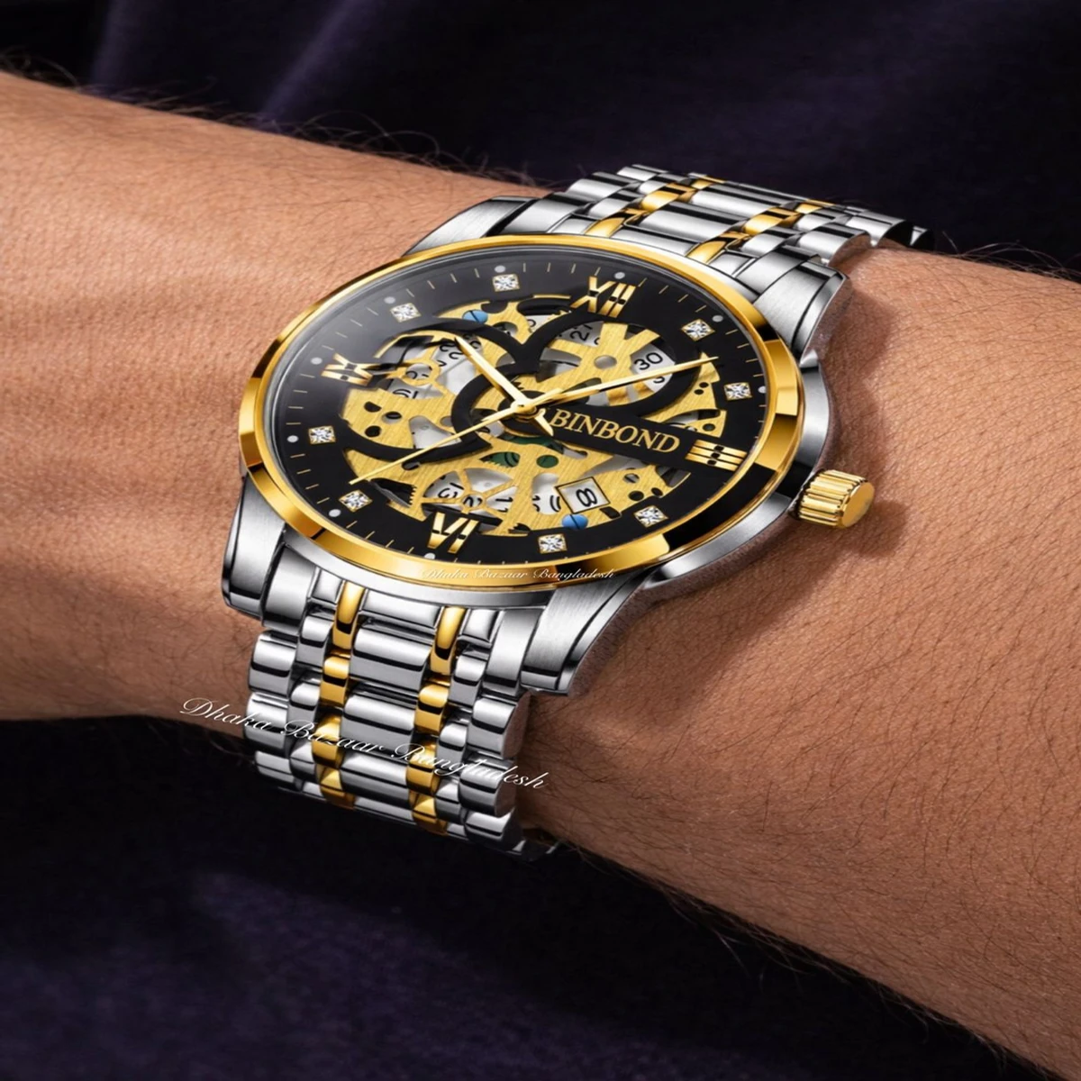 BINBOND BB12 PRO পুরুষের জন্য নন মেকানিক্যাল ওয়াটার প্রুফ ঘড়ি SILVER GOLDEN BLACK