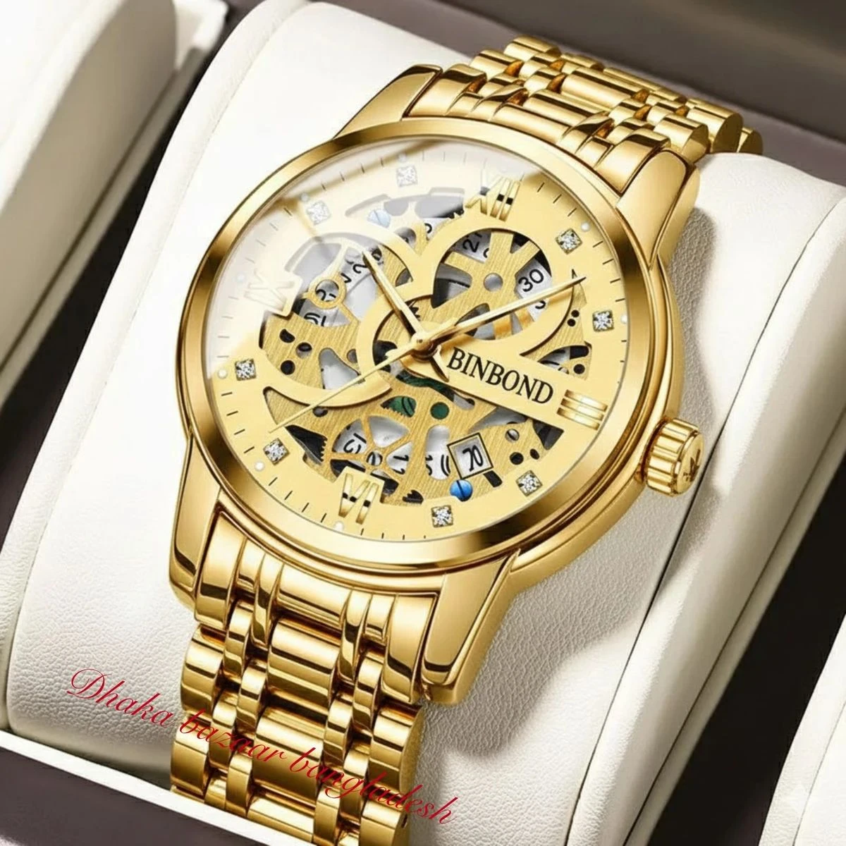 BINBOND BB12 PRO পুরুষের জন্য নন মেকানিক্যাল ওয়াটার প্রুফ ঘড়ি GOLDEN
