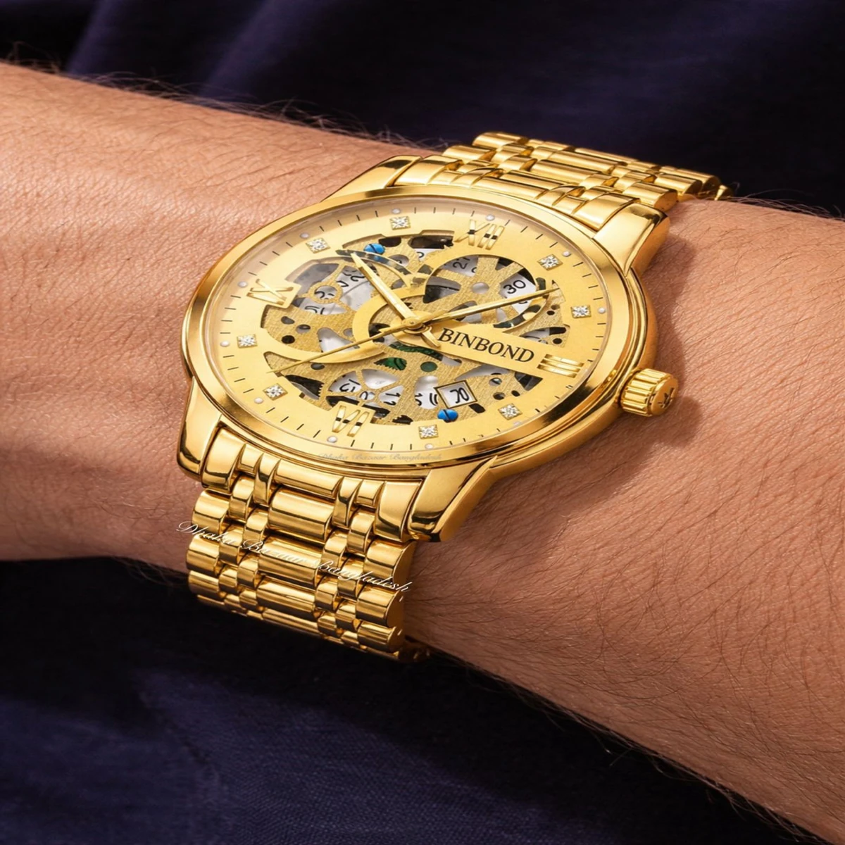 BINBOND BB12 PRO পুরুষের জন্য নন মেকানিক্যাল ওয়াটার প্রুফ ঘড়ি GOLDEN