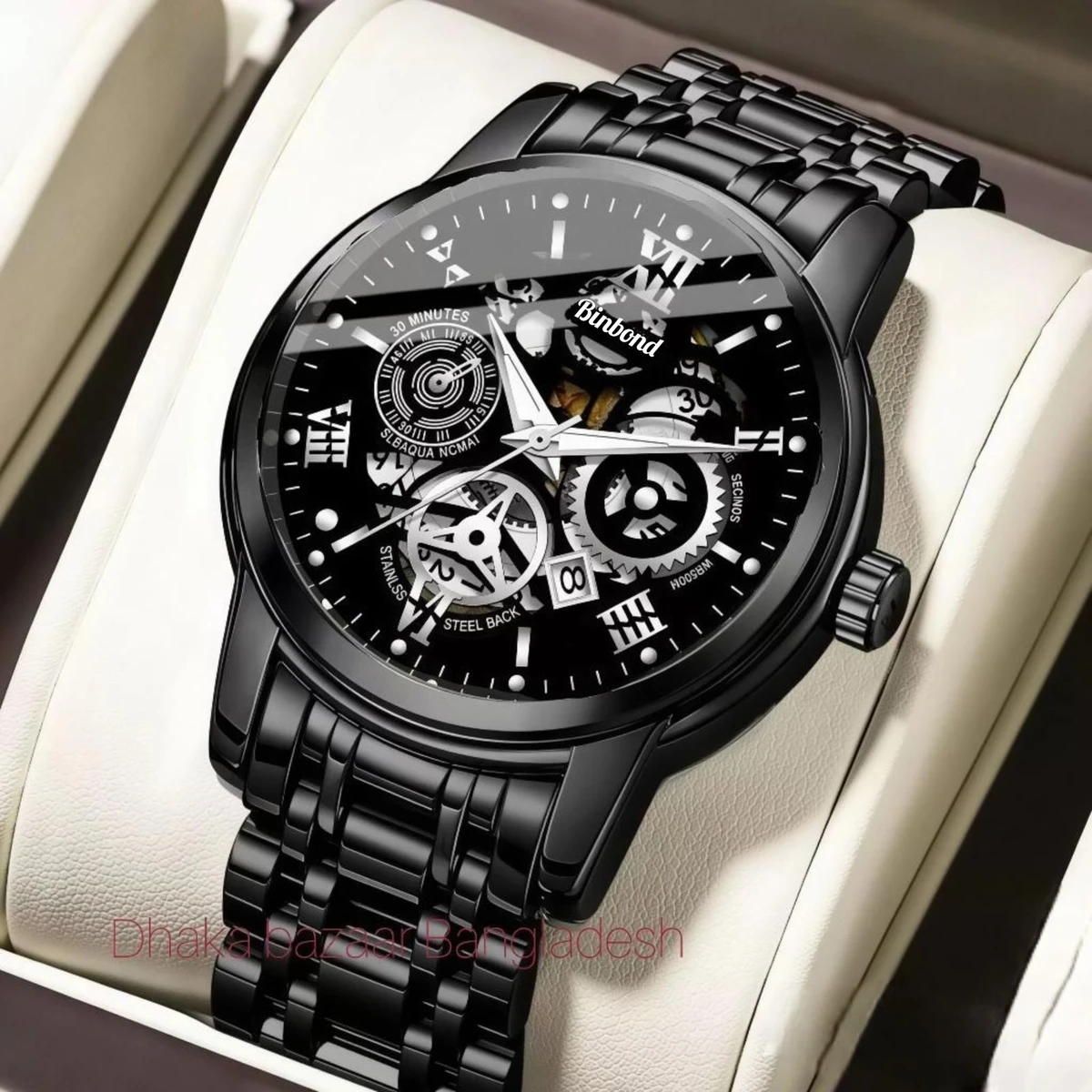 BINBOND 220A পুরুষের জন্য নন মেকানিক্যাল ওয়াটার প্রুফ ঘড়ি BLACK