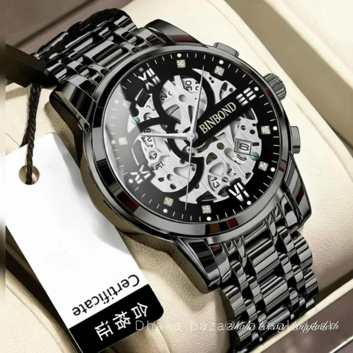 BINBOND BB12 PRO পুরুষের জন্য নন মেকানিক্যাল ওয়াটার প্রুফ ঘড়ি BLACK