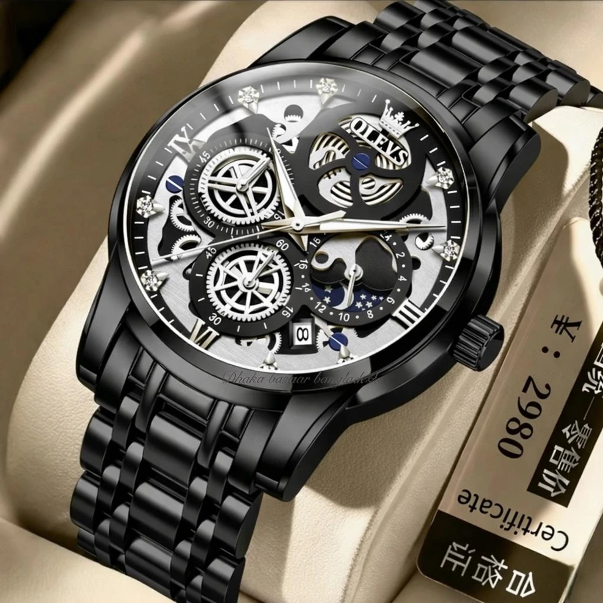 3352 OliveZ নতুন ডিজাইনের পুরুষদের জন্য ঘড়ি FULL BLACK