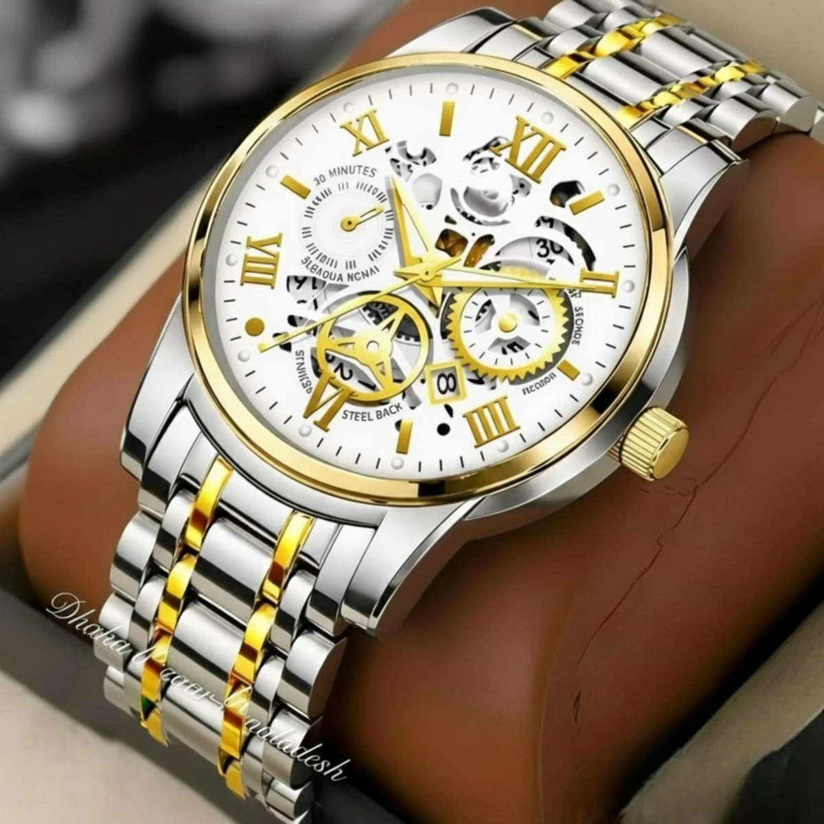 পুরুষের জন্য 2200A BACK নন মেকানিক্যাল ওয়াটার প্রুফ ঘড়ি SILVER GOLDEN WHTIE