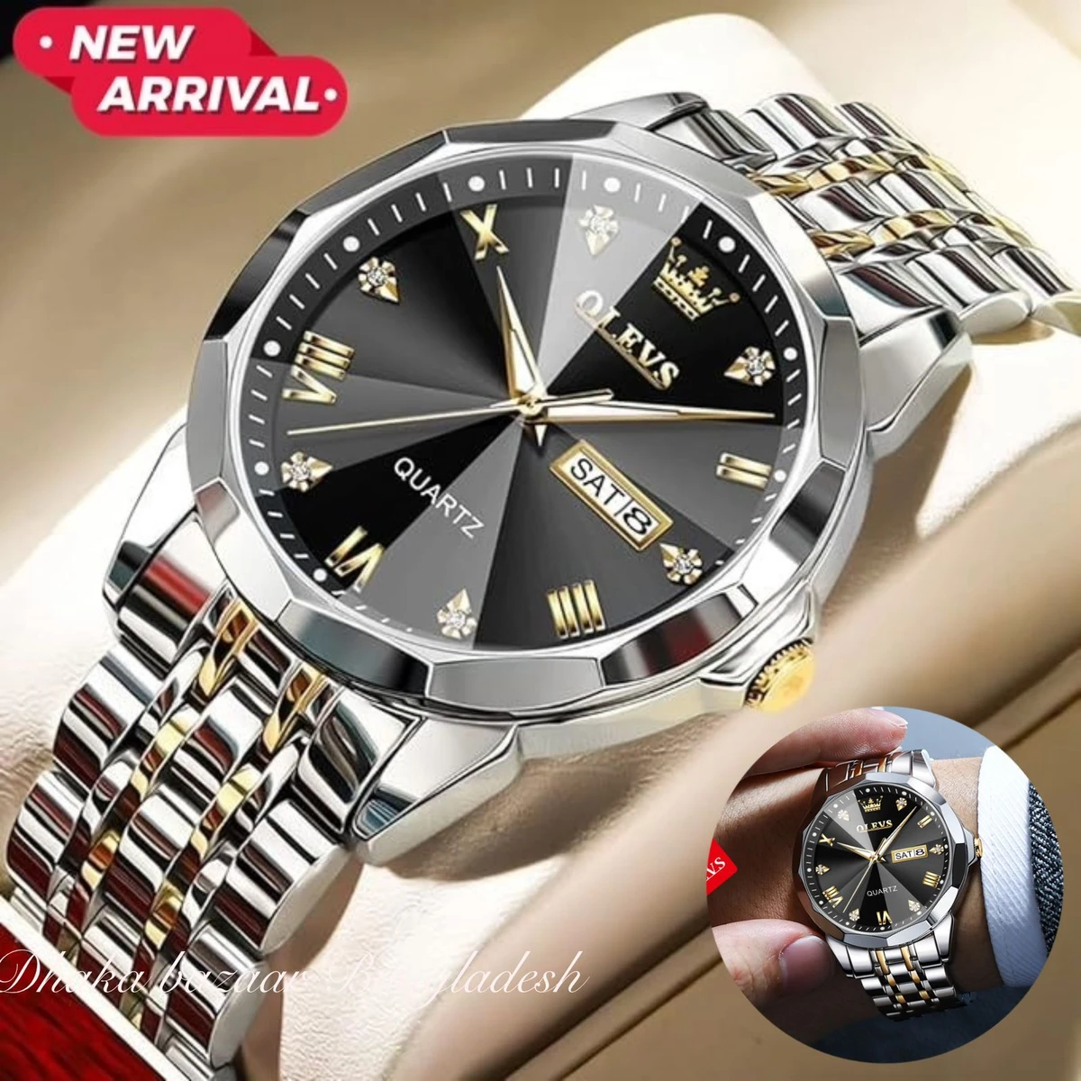 OliveZ 221 নতুন ডিজাইনের পুরুষদের জন্য ঘড়ি BSILVER GOLDEN BLACK