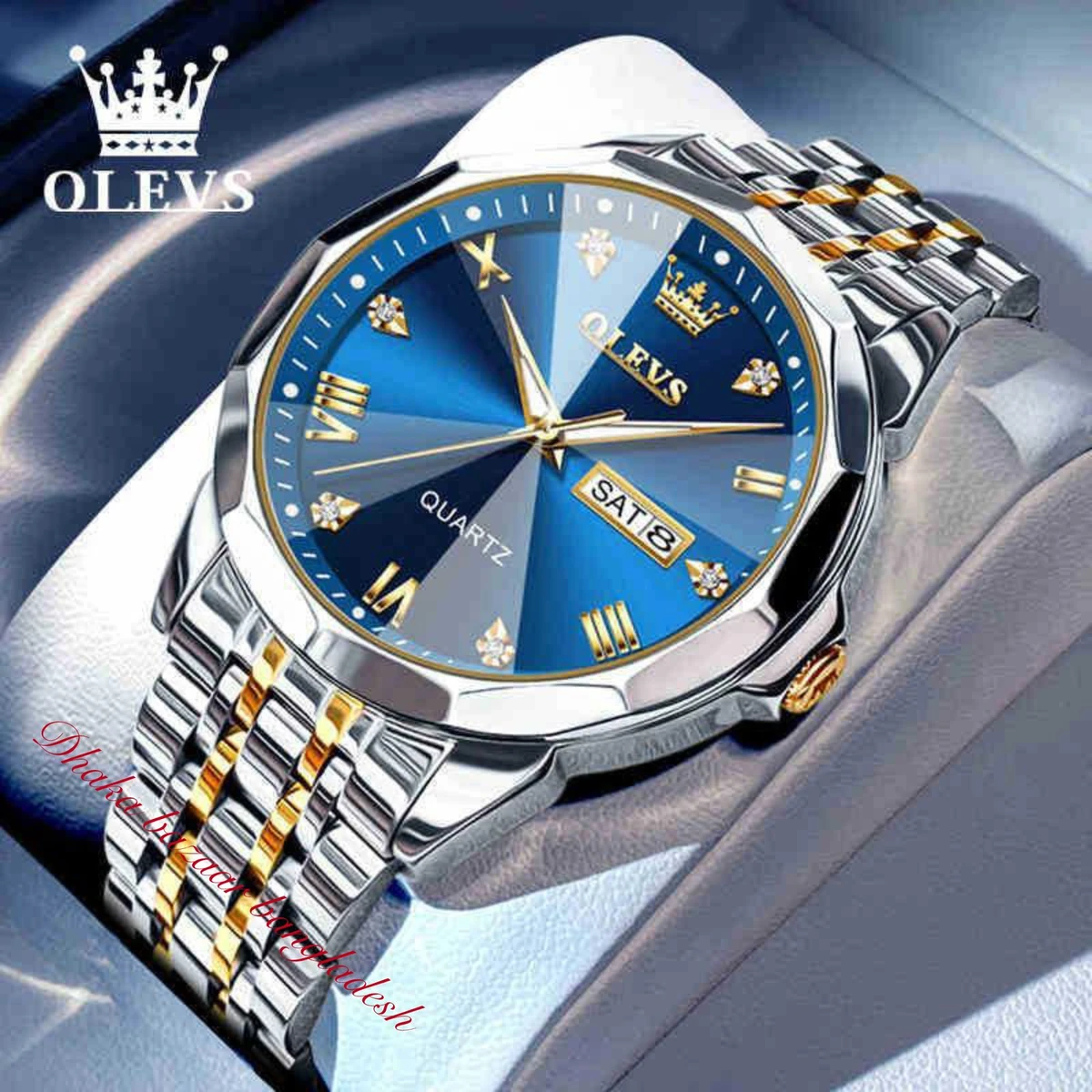 OliveZ 221 নতুন ডিজাইনের পুরুষদের জন্য ঘড়ি BSILVER GOLDEN BLUE