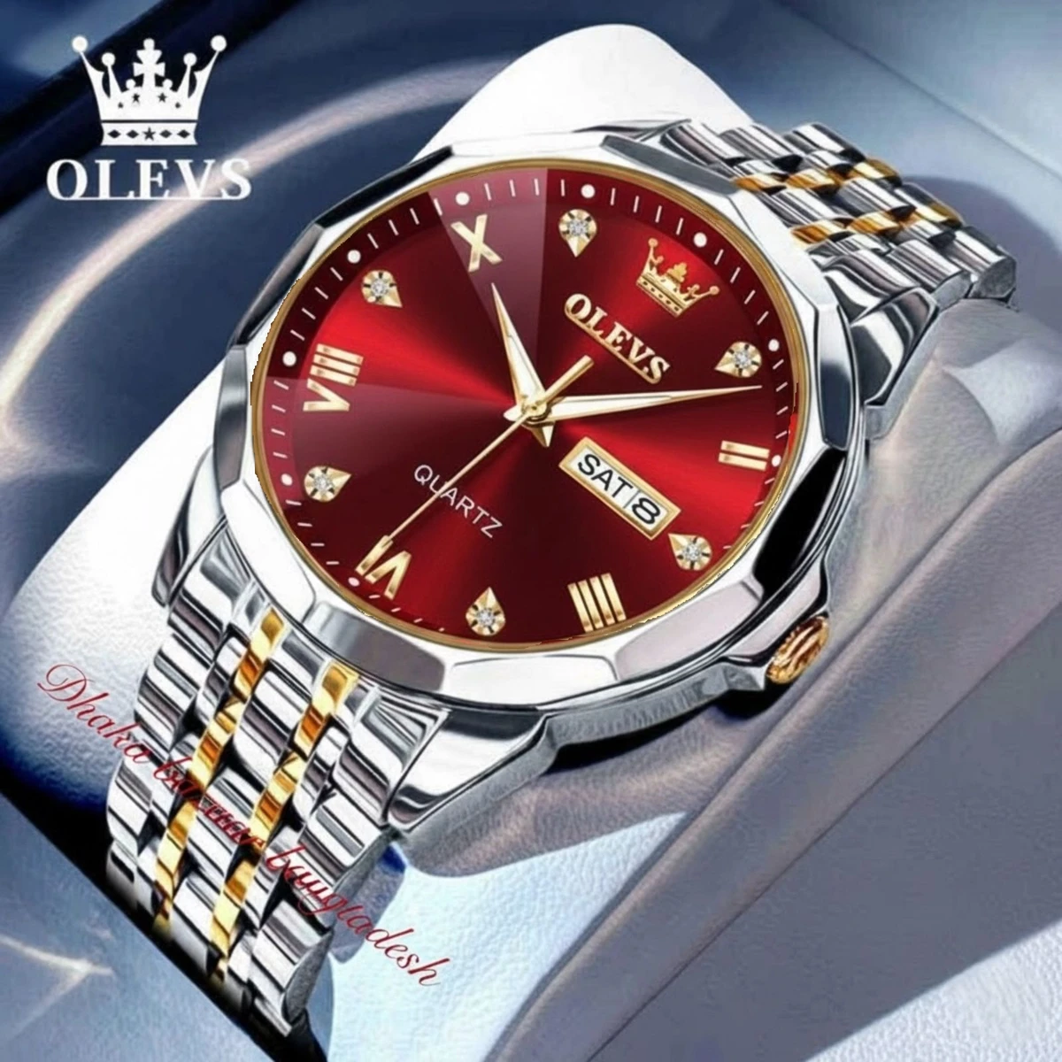 OliveZ 221 নতুন ডিজাইনের পুরুষদের জন্য ঘড়ি BSILVER GOLDEN RED