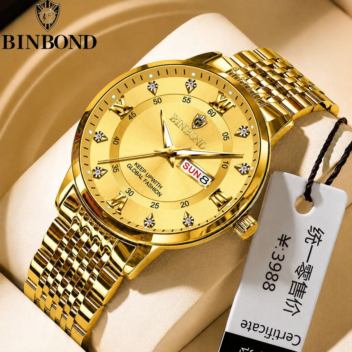 BINBOND23 MAX নতুন ডিজাইনের পুরুষদের জন্য ঘড়ি FULL GOLDEN